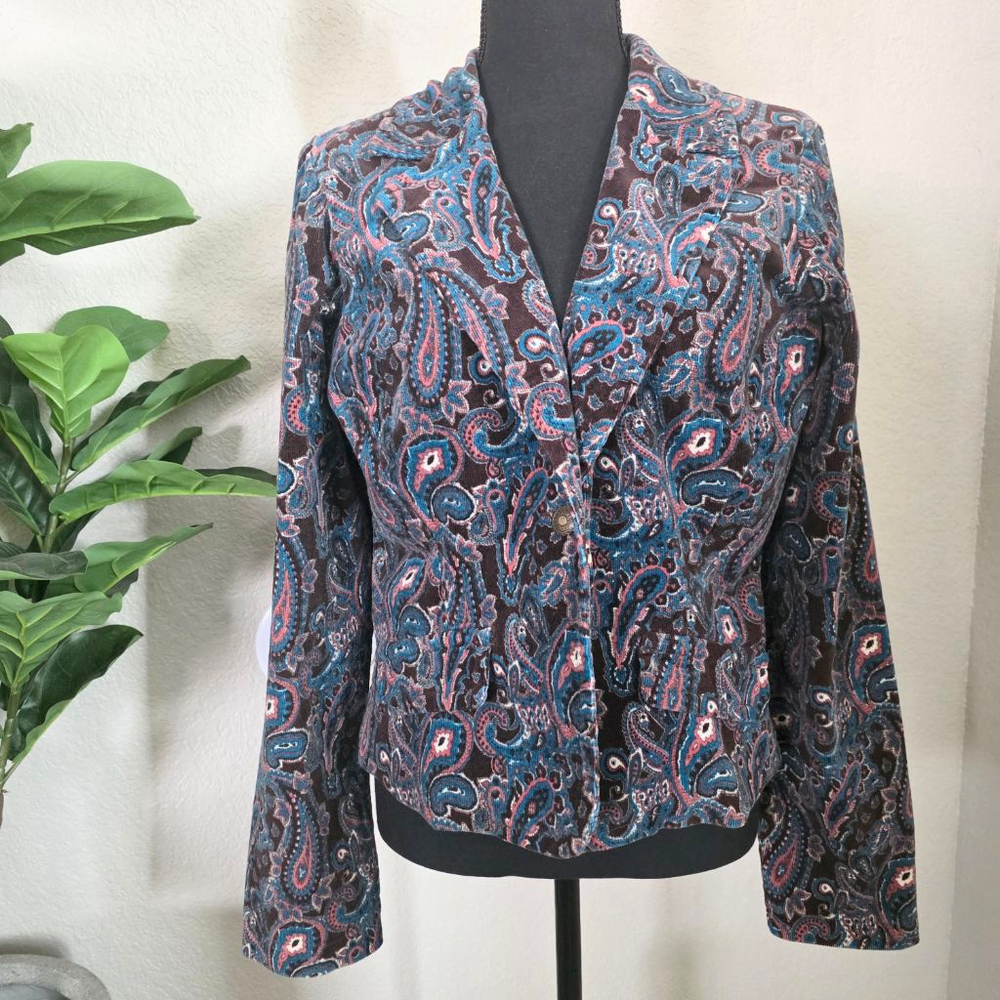 COPPER KEY Brown Blue Pink Paisley Single -breasted Corduroy‎ Blazer XL